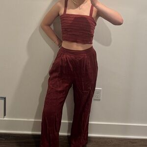 Maroon Linen Two Piece Set